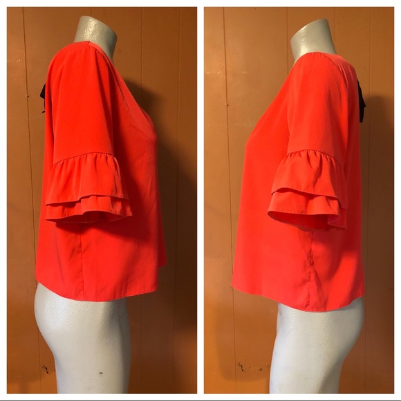 TOPSHOP Ruffle Sleeve Top with Bow - Picture 6 of 7